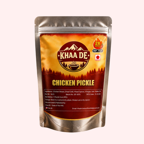 Homemade 2x spicy chicken pickle pouch 50g shredded chicken pickle India